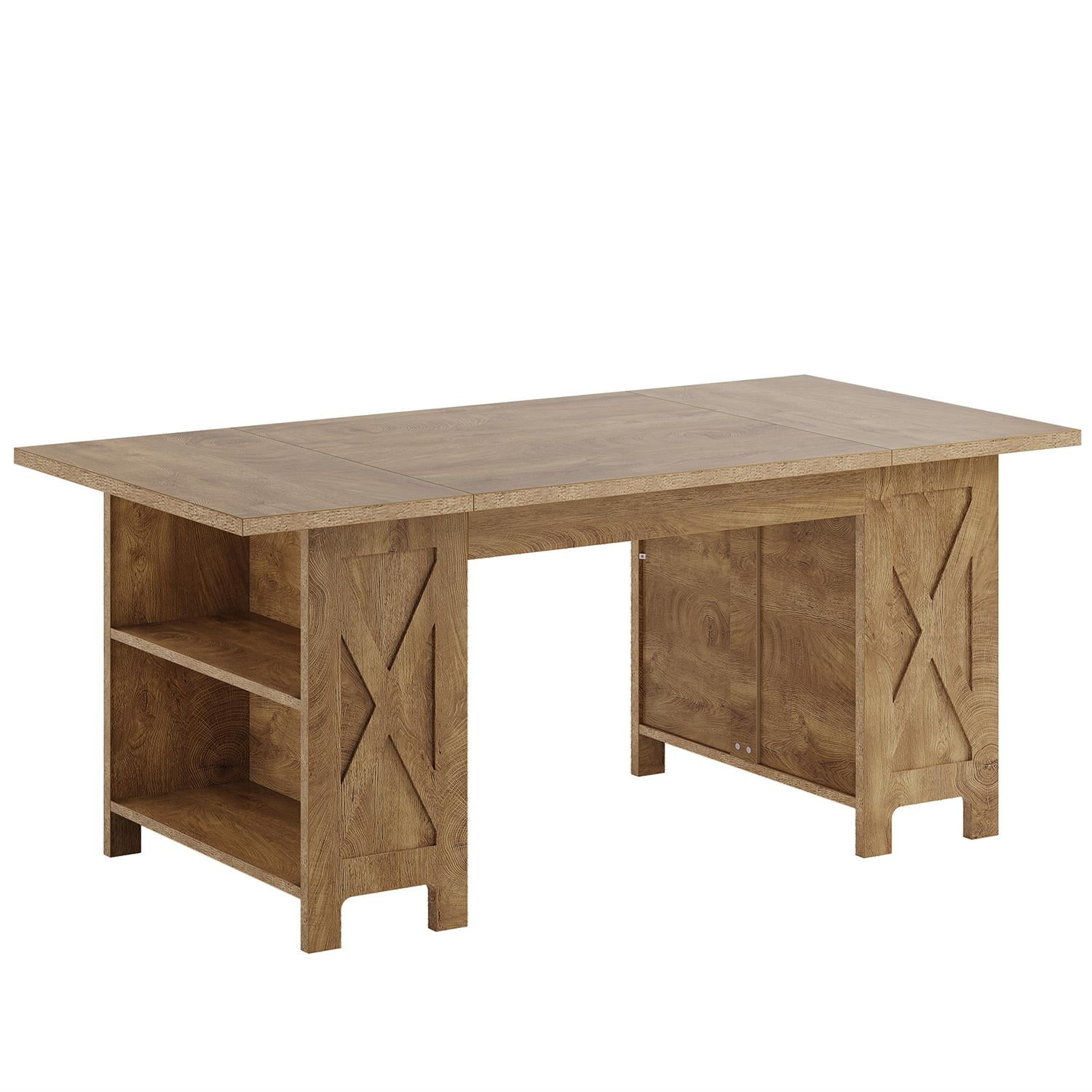 Demi Bonn 62" Large Rustic Wood Desk, Spacious Home Office Writing Station, Durable Workstation Table for Home & Office, Brown