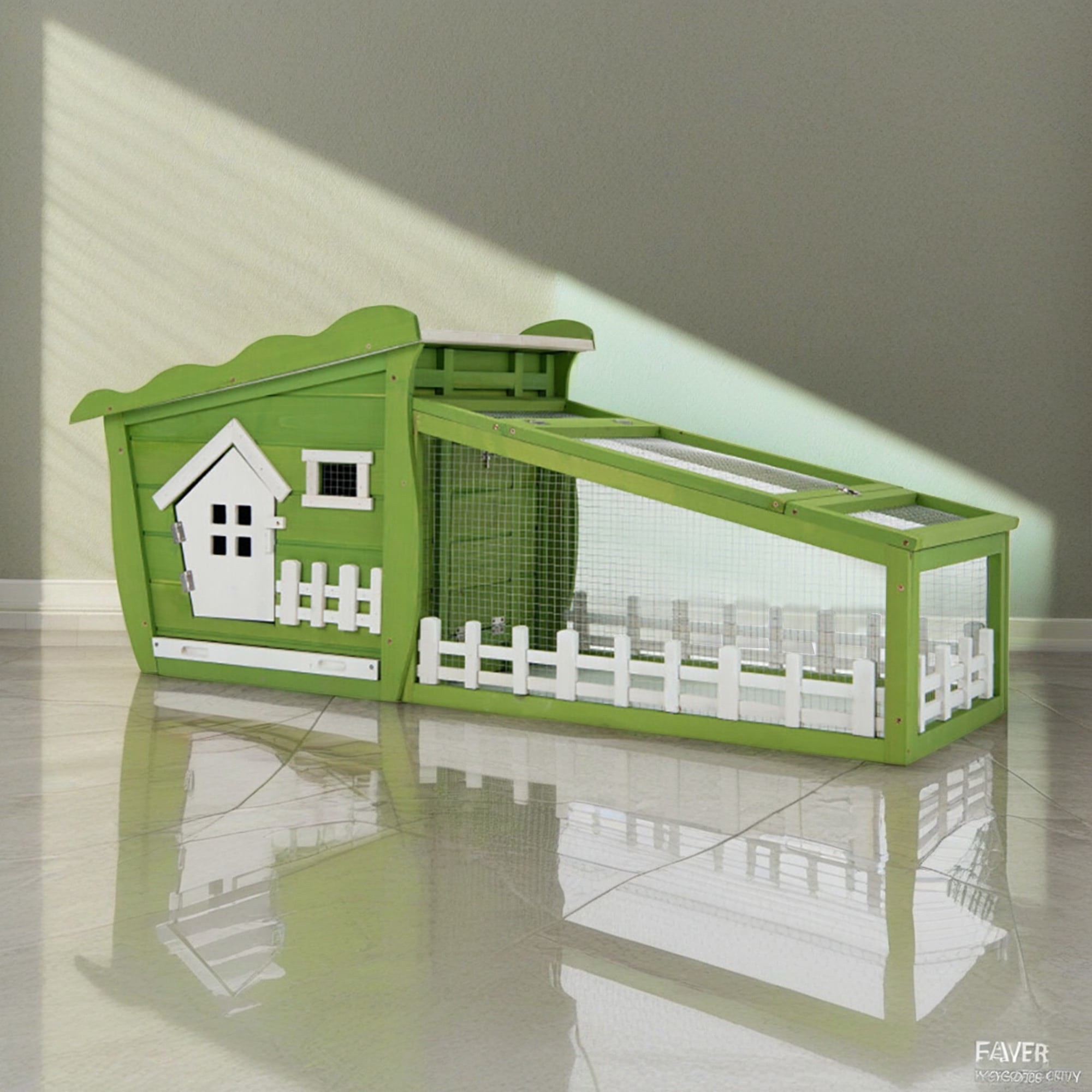 Kadyn 62" Outdoor Rabbit Hutch, Solid Firwood Hen House with Pull Out Tray, Guinea Pig Hutch, Wood Chicken Coops, Green