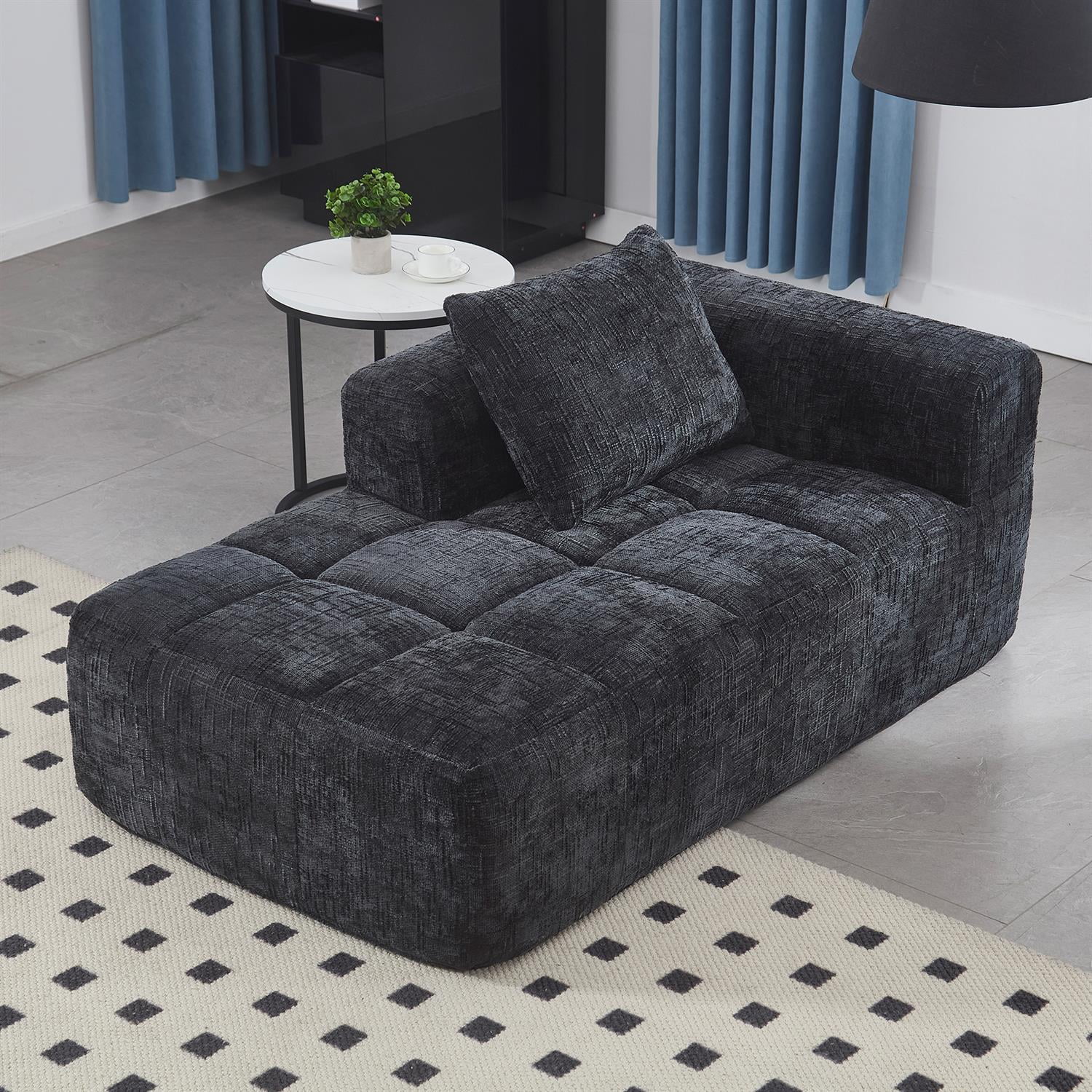 Demi Bonn 62" Plush Chenille Loveseat Sofa, Modular Sleeper for Living Room, Bedroom, Apartment Lounge, Stylish & Comfortable Couch, Black