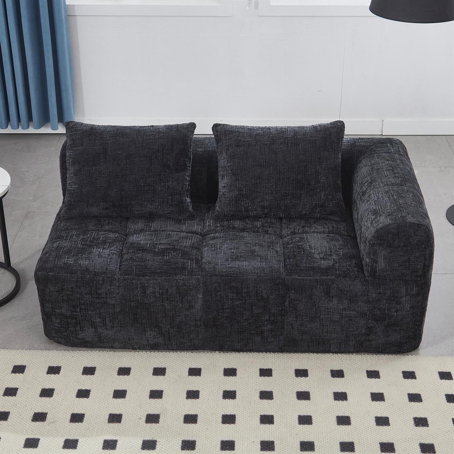 Demi Bonn 62" Plush Chenille Loveseat Sofa, Modular Sleeper for Living Room, Bedroom, Apartment Lounge, Stylish & Comfortable Couch, Black