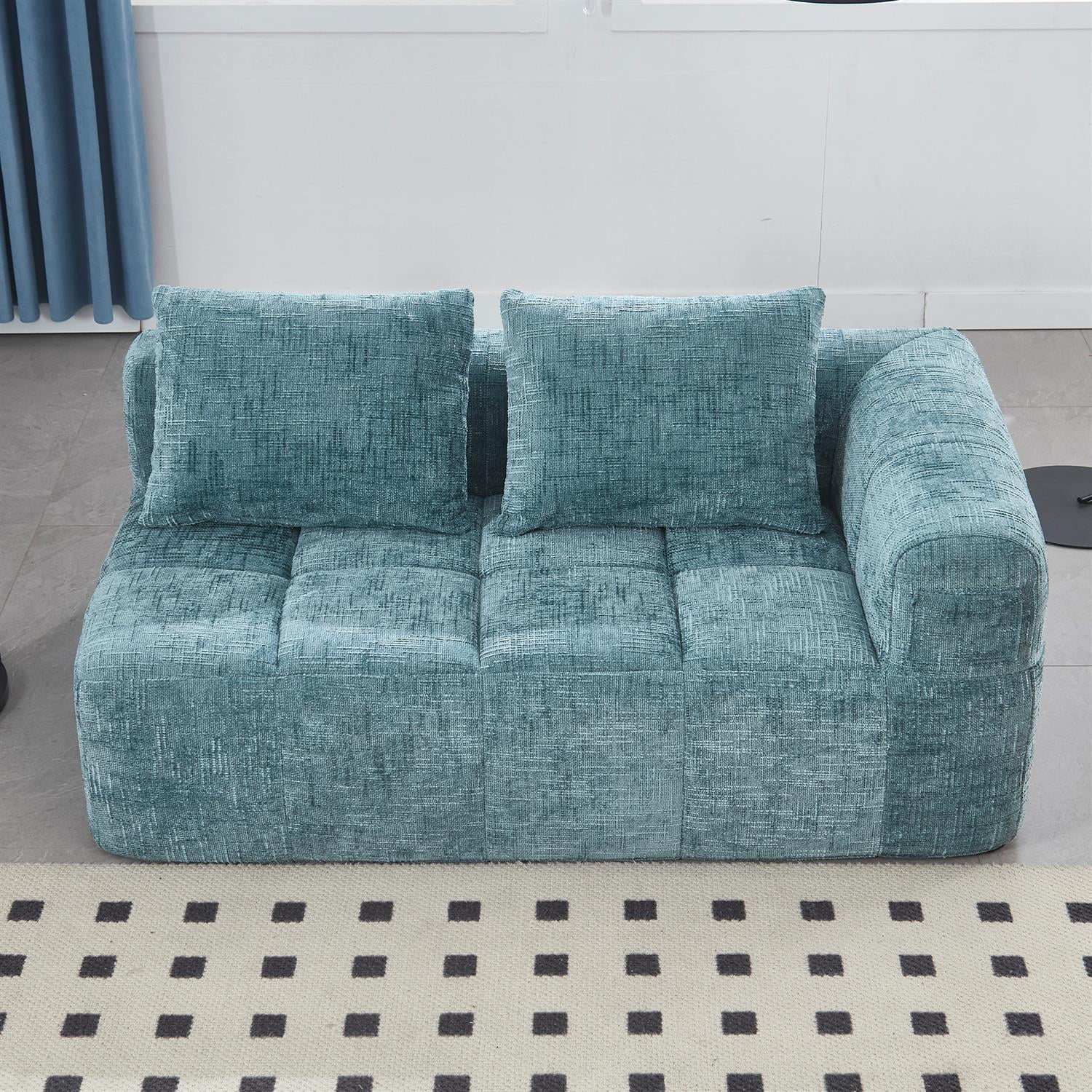 Demi Bonn 62" Plush Chenille Loveseat Sofa, Modular Sleeper for Living Room, Bedroom, Apartment Lounge, Stylish & Comfortable Couch, Blue