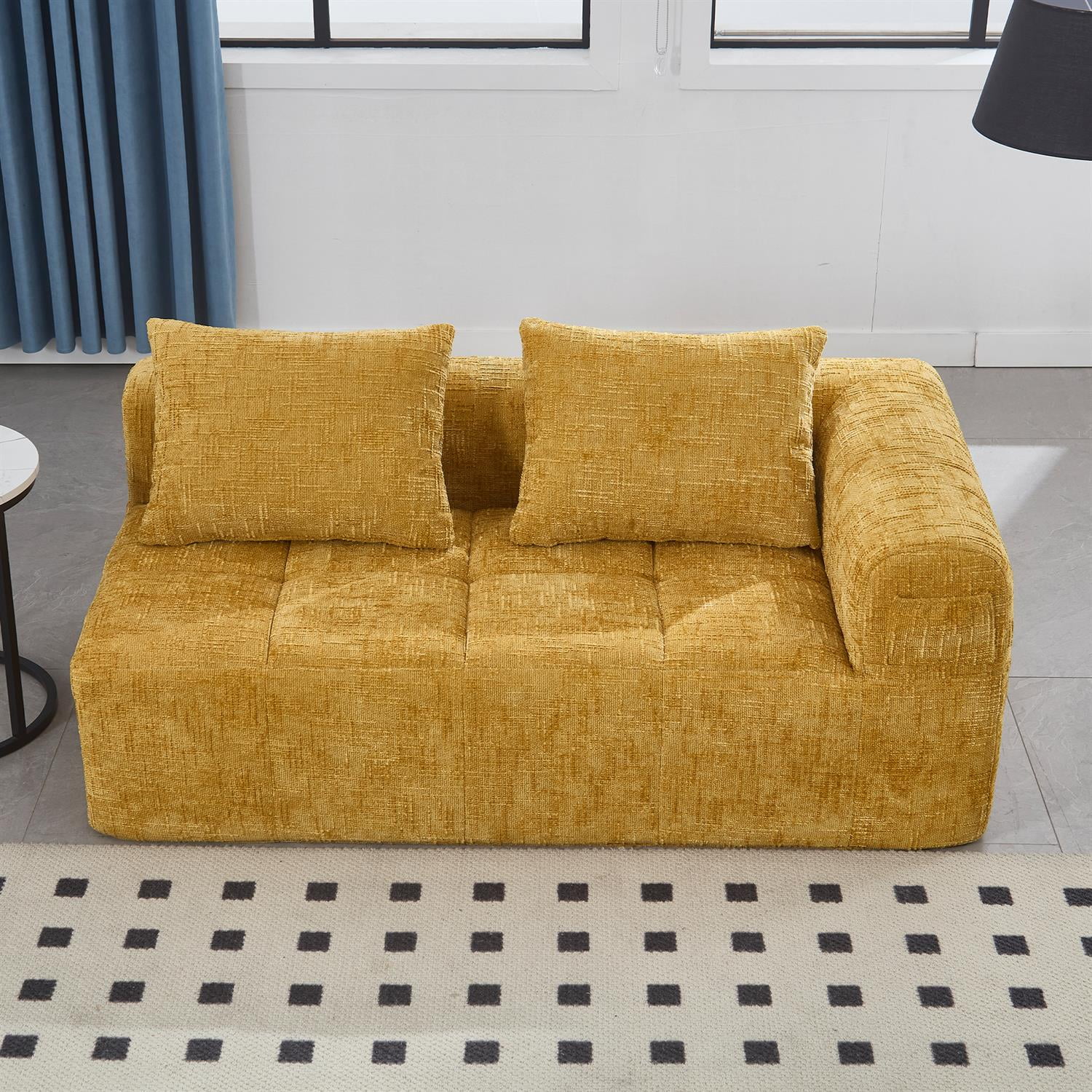 Demi Bonn 62" Plush Chenille Loveseat Sofa, Modular Sleeper for Living Room, Bedroom, Apartment Lounge, Stylish & Comfortable Couch, Yellow