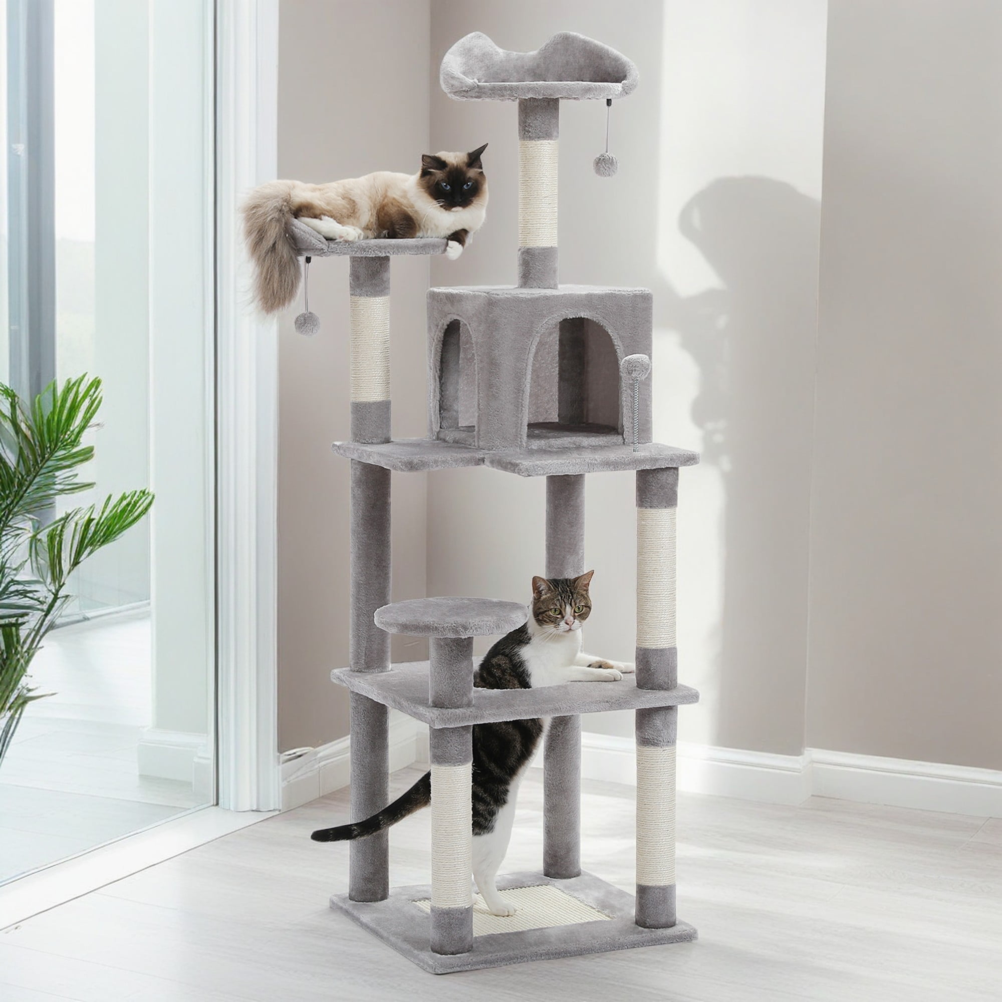 Kadyn 63" Cat Tree Tower for Indoor Cats, 4 Levels Platform Cat Condo for Large Cats with Fully Scratching Posts, Gray