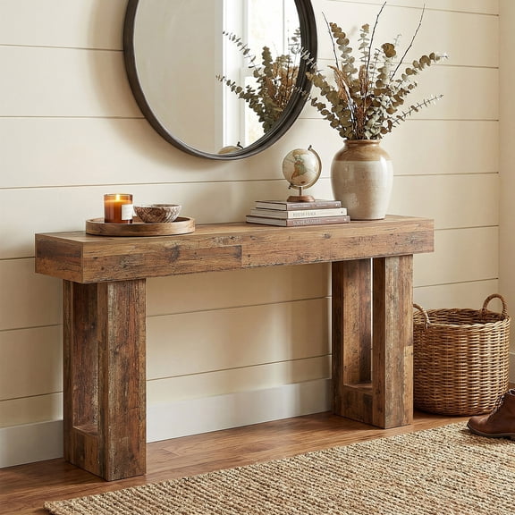 Demi Bonn 63" Console Table, Farmhouse Wooden Sofa Table Entryway Table for Hallway, Entrance, Living Room, Bedroom, Mix Brown