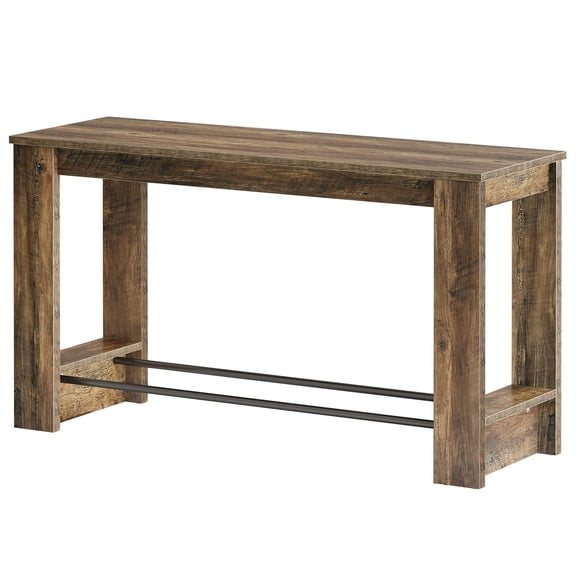 Demi Bonn 63" Long High Top Bar Table - 37.4" Counter Height, Metal Footrests, for Kitchen/Bistro, Brown