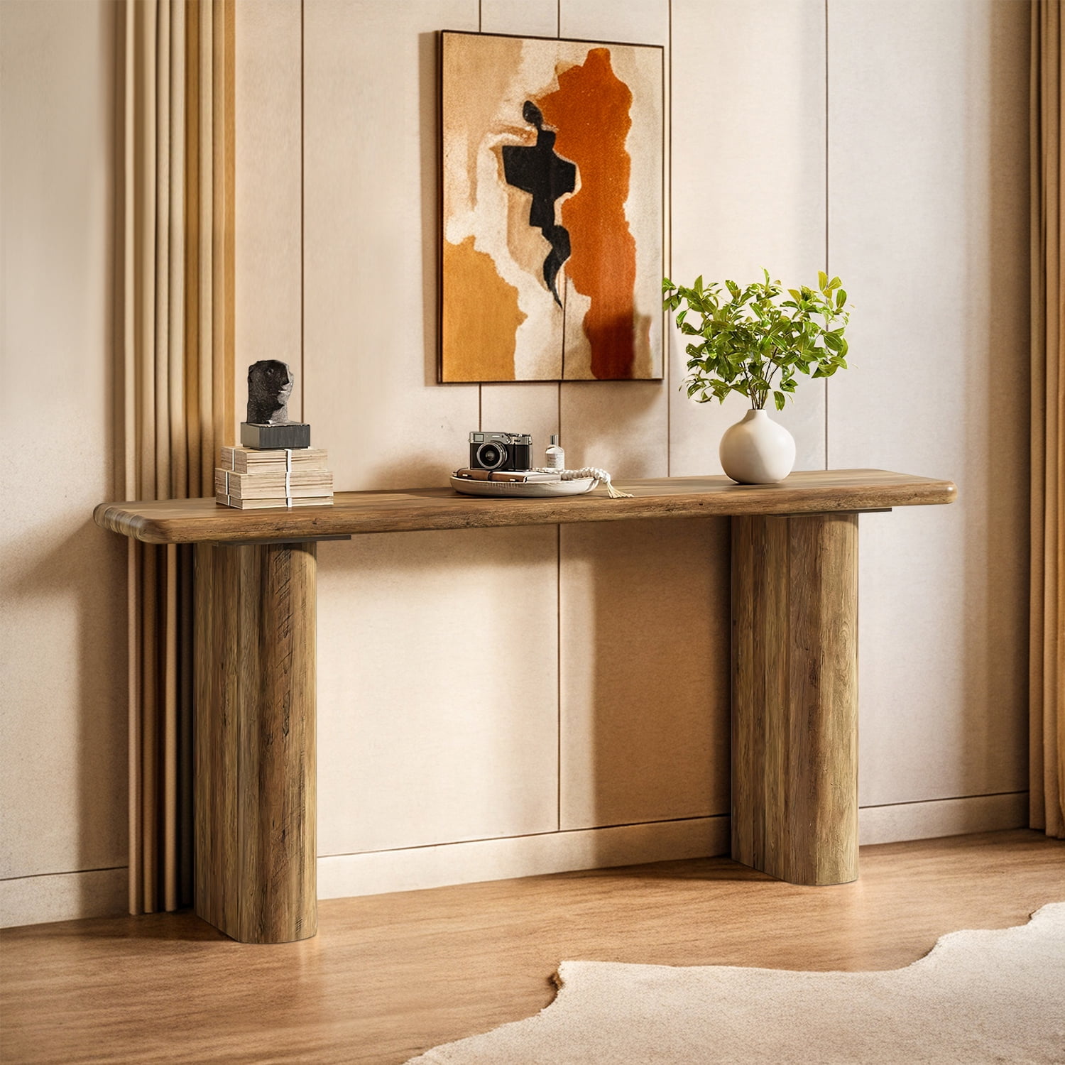 Demi Bonn 63" Rustic Console Table, Wooden Entryway Shelf, Vintage Style Living Room Display, Durable Storage for Home Decor, Brown