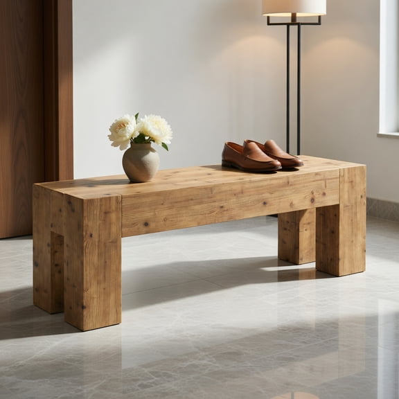 Demi Bonn 63" Rustic Wood Dining Bench for Kitchen & Dining Room, Sturdy Farmhouse Style Bench with Easy Assembly, Brown