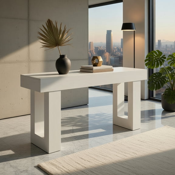 Demi Bonn 63" Rustic Wooden Sofa Table, Modern Farmhouse Console Table for Living Room, Entryway & Hallway Decor, White