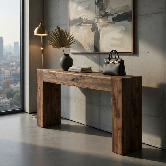 Demi Bonn 63" Solid Wood Farmhouse Console Table, Rustic Entryway Sofa Table for Living Room, Hallway & Porch, Brown