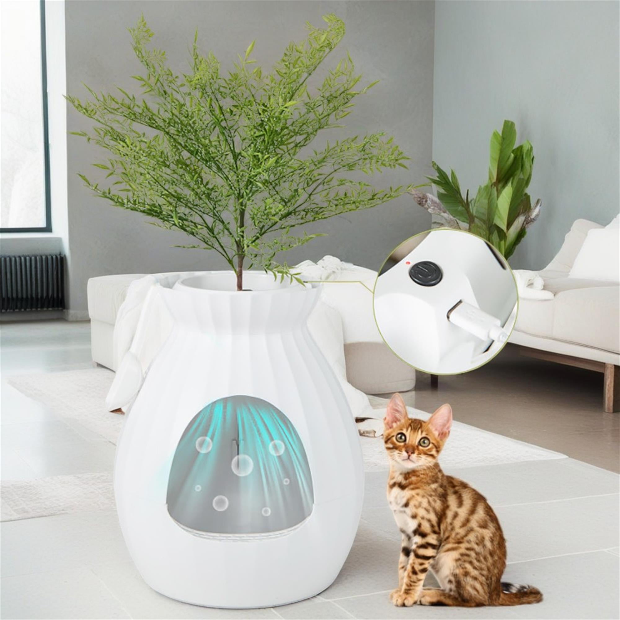 resenkos 63L Smart Plant Cat Litter Box Furniture, Hidden Cat Litter Box Enclosure with Electronic Odor Removal and Sterilization for Multi Cats, White
