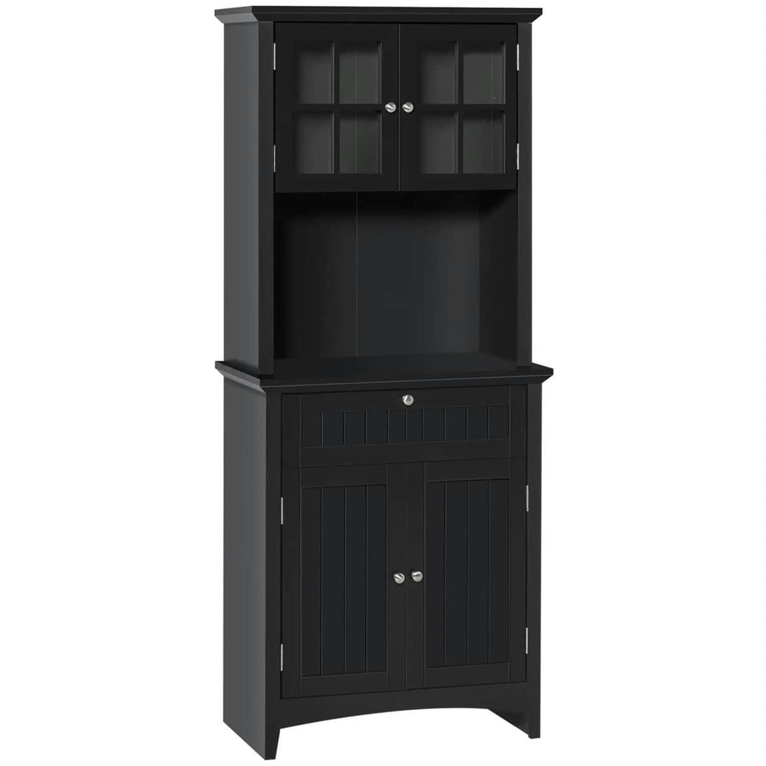 Demi Bonn 64" Modern Buffet Hutch, Kitchen Pantry Storage Cabinet with Glass Door & Drawer, Microwave Compartment for Dining Room, Home Storage, Black