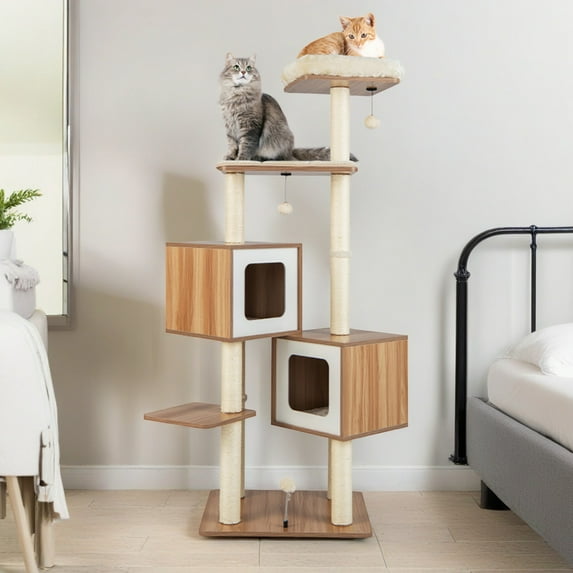 Demi Bonn 64" Modern Cat Tree Tower for Indoor Cats, Multi-Level Cat Condo with Scratching Posts, Perch, Washable Removable Cushions, Cat Furniture, Beige
