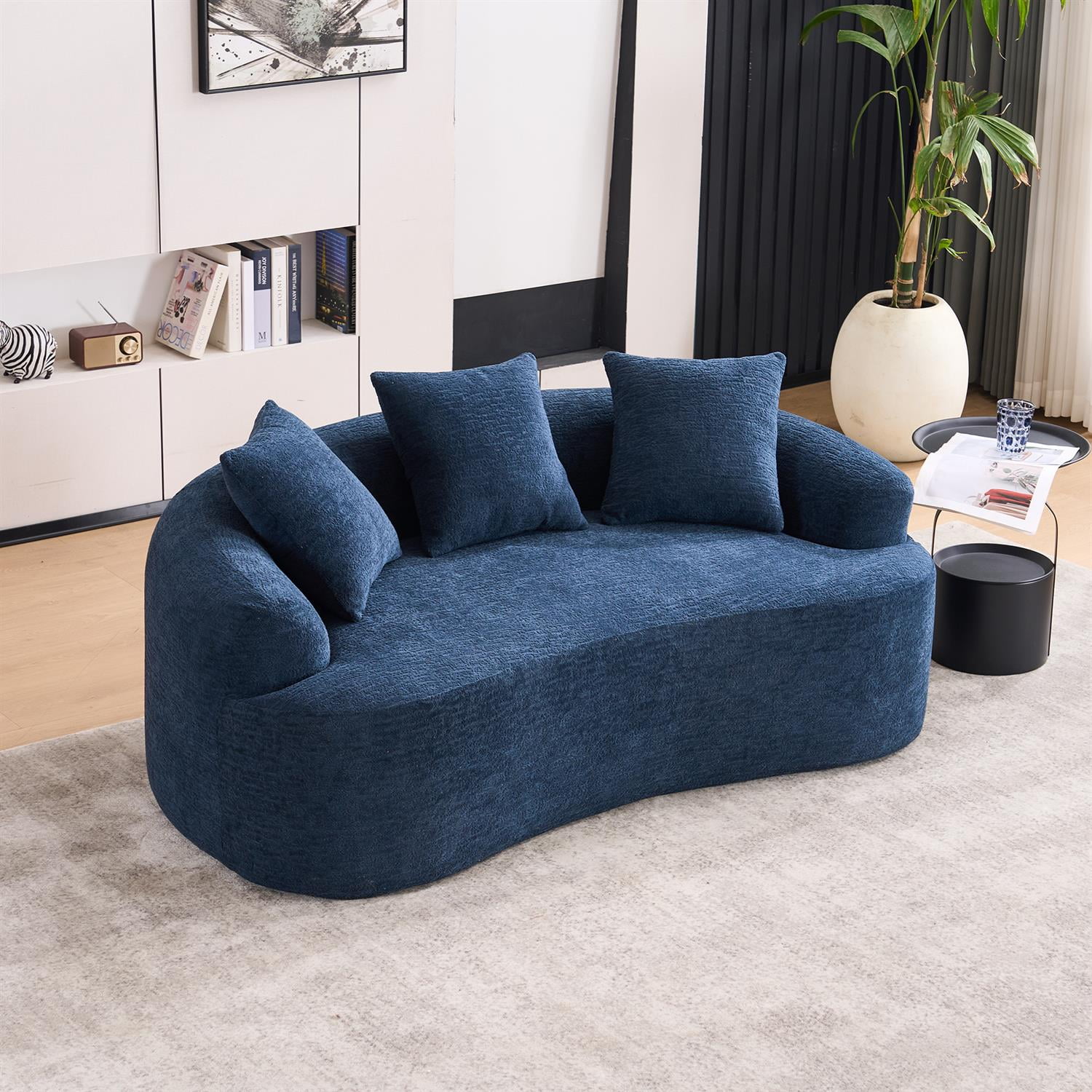 Demi Bonn 65" Compact Curved Loveseat Sofa with Chenille Fabric, Full Compression Sponge for Small Spaces, Supports up to 300 lbs, No Assembly Needed, Blue
