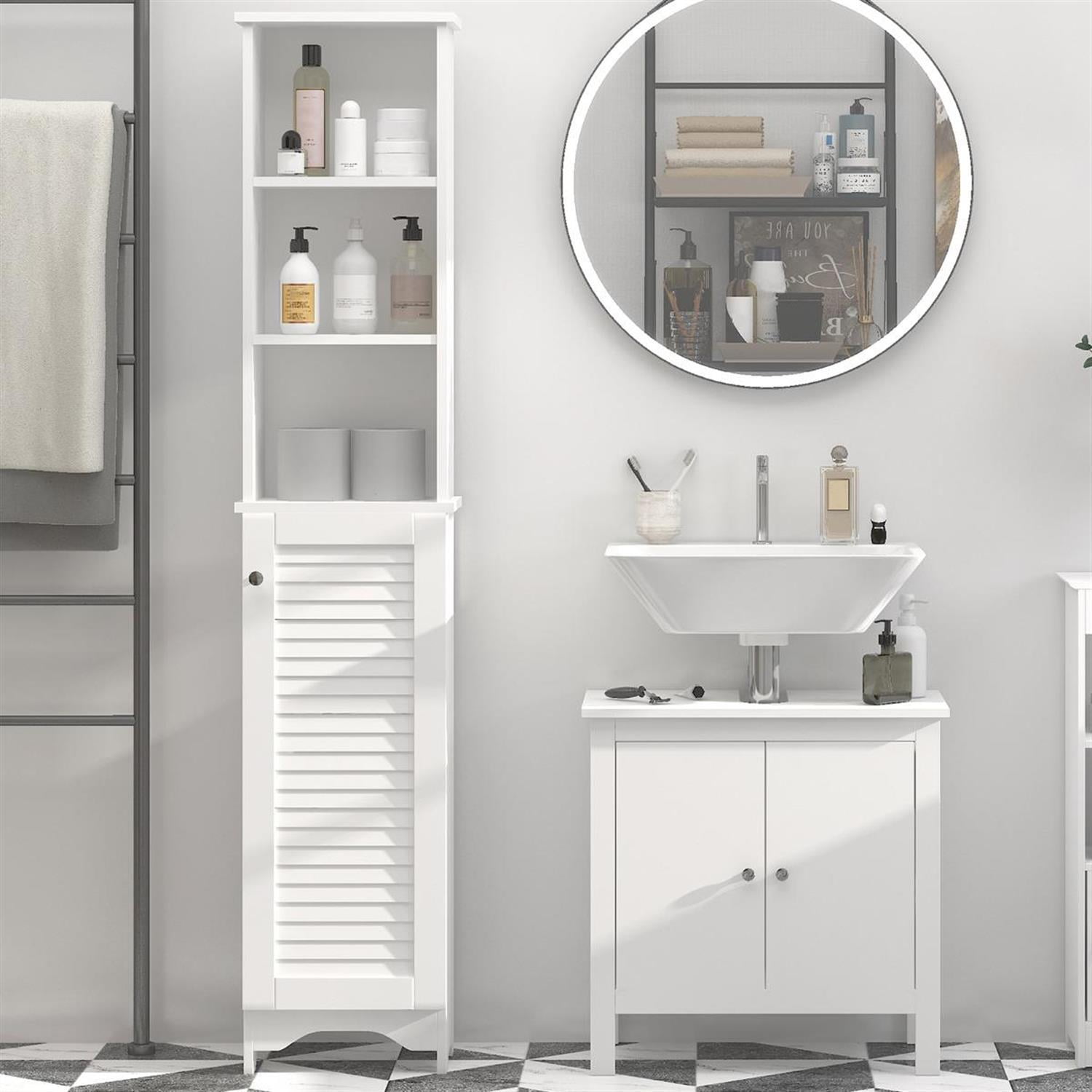 Demi Bonn 65" Tall Bathroom Storage Cabinet with Adjustable Shelves and Cupboard, Linen Tower for Organizing, White