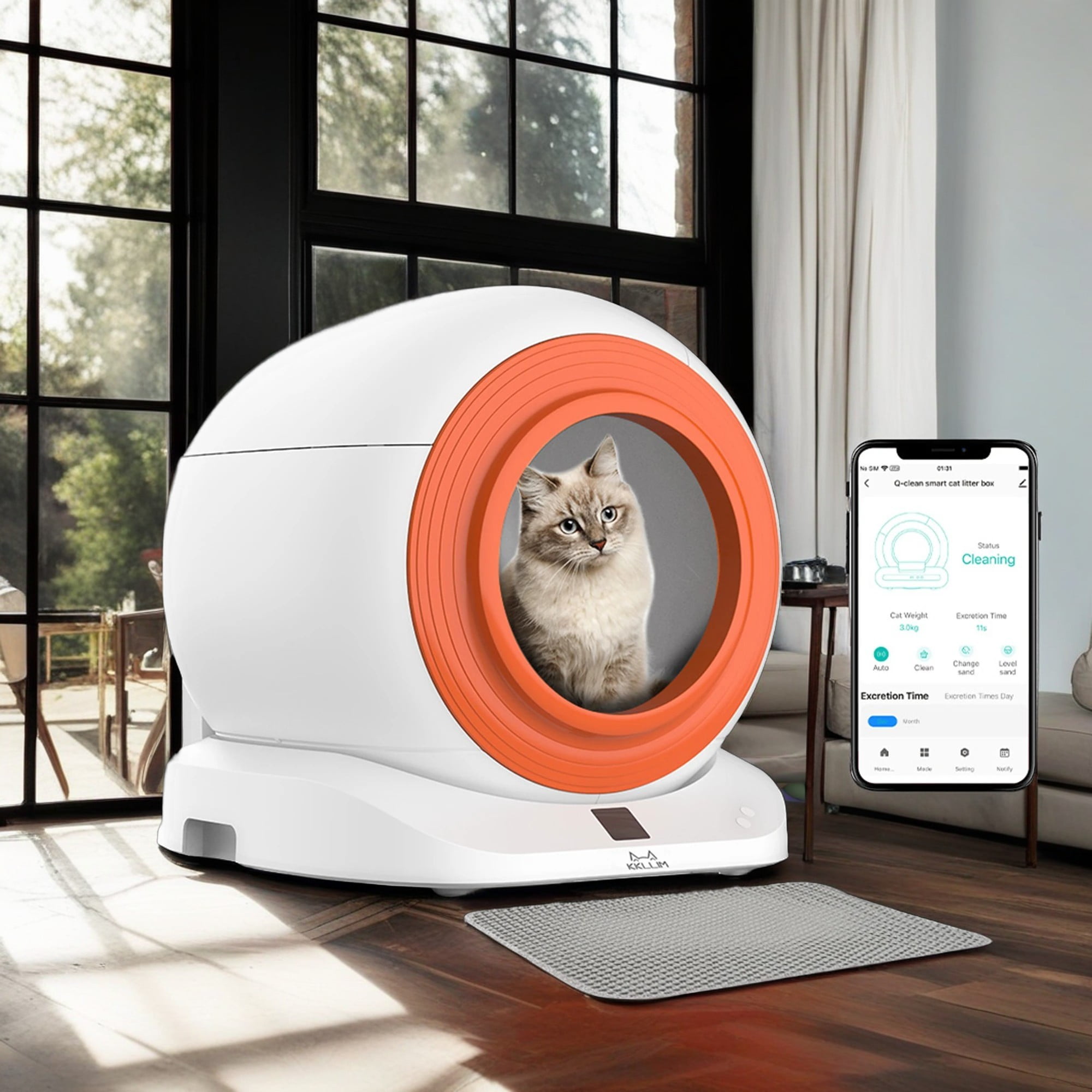 resenkos 65L Self Cleaning Cat Litter Box, Automatic Cat Litter Box Self Cleaning, Support 2.4G/5G, Anti-Pinch/Health Monitoring/Odor-Removal, White