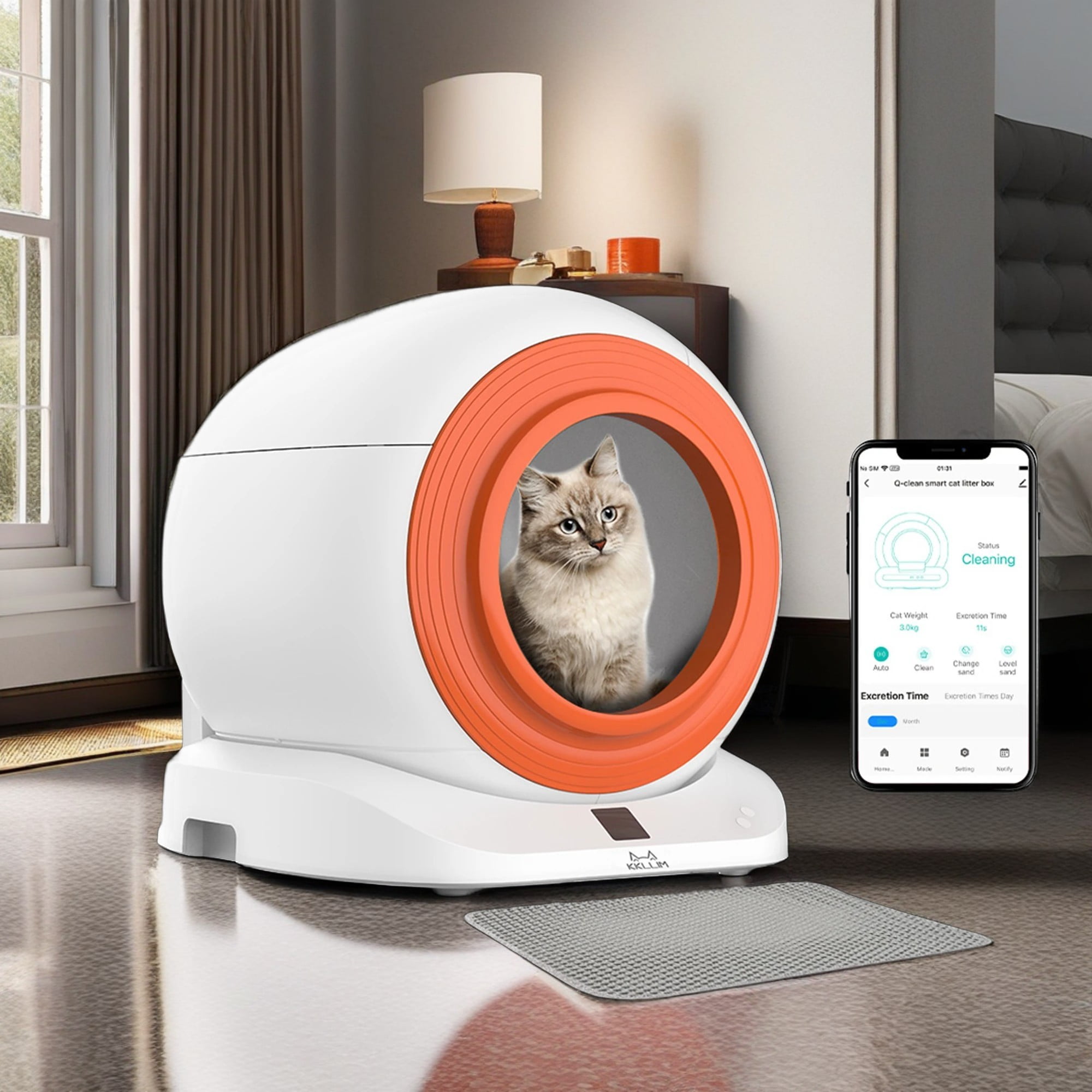 resenkos 65L Self Cleaning Cat Litter Box for Multiple Cats, App Control/Odor Removal Automatic Cat Litter Box, White