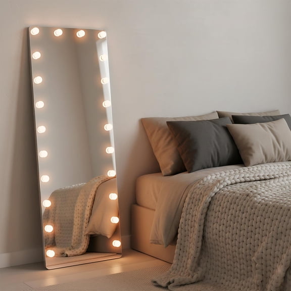 Demi Bonn 65x22 Inch Hollywood LED Full-Length Mirror, White Frame, Distortion-Free, Anti-Desilvering, 50,000-Hour LED, Touch Dimming