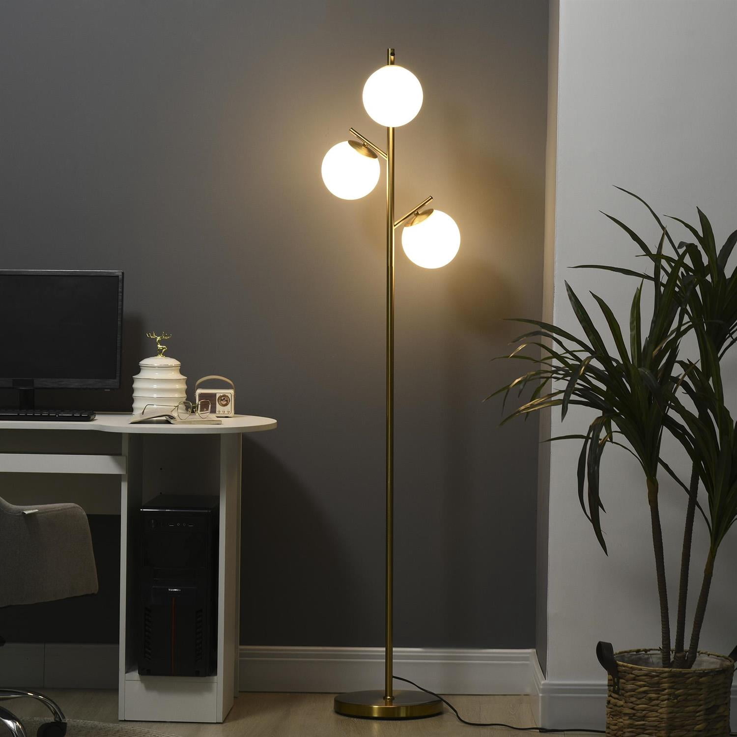 Demi Bonn 66" Modern 3-Light Floor Lamp for Living Room and Bedroom, Tree Standing Lamp with Globe Lampshades, Gold