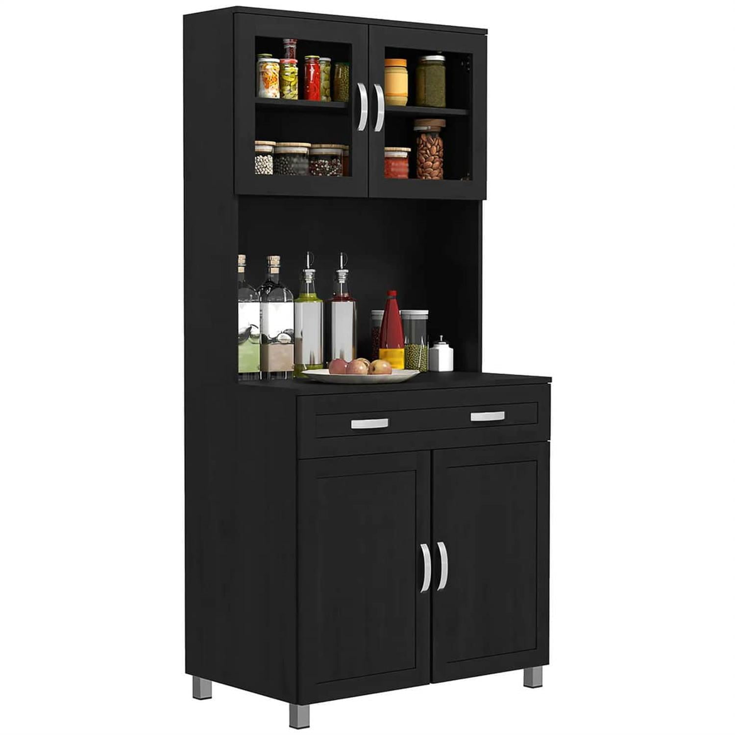 Demi Bonn 67" Buffet Hutch, Modern Kitchen Storage Cabinet, Freestanding Glass Door Pantry, Shelves & Drawers for Home Decor, Black