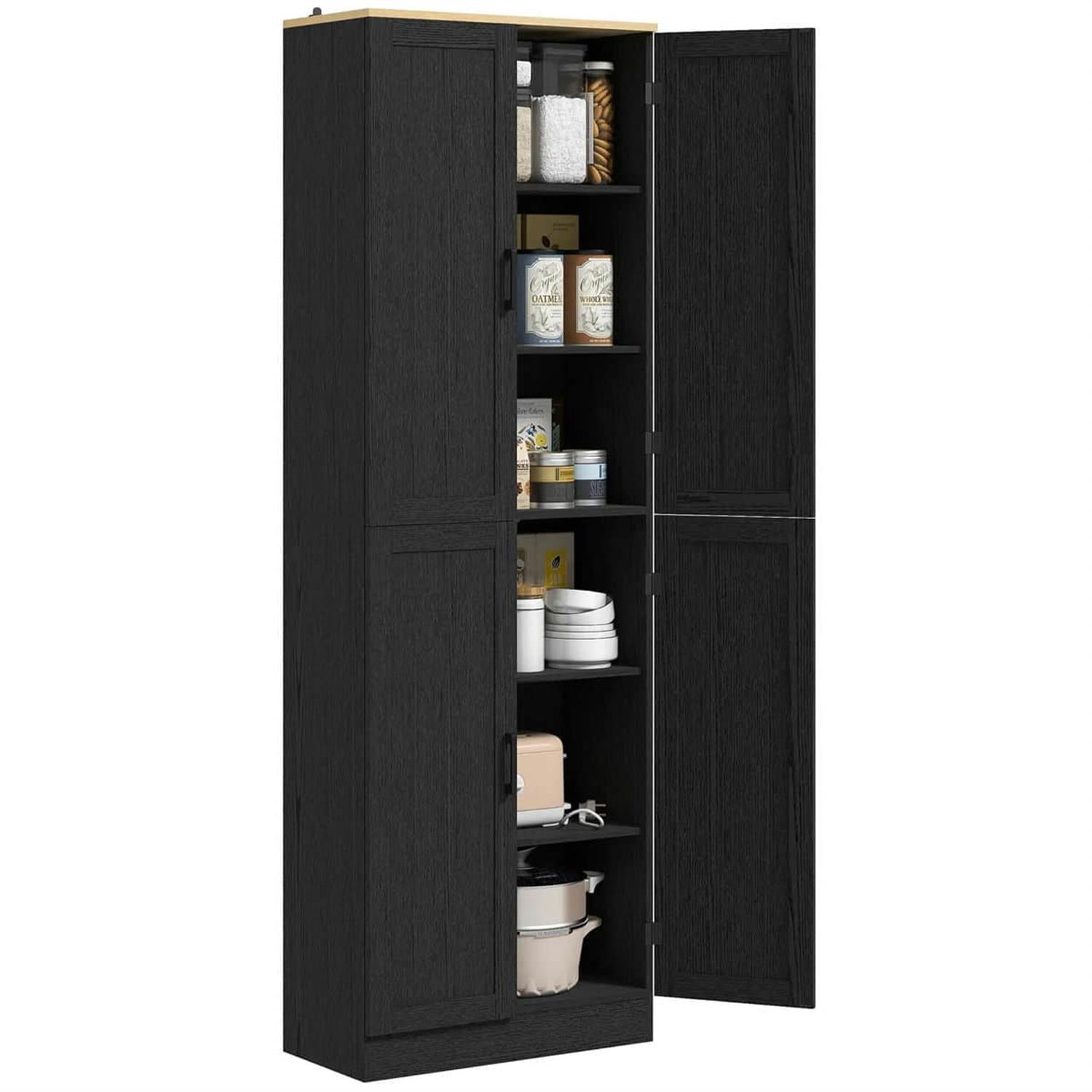 Demi Bonn 67" Freestanding Kitchen Pantry, 4-Door Cabinet with Adjustable Shelves & Doors for Modern Kitchen, Black