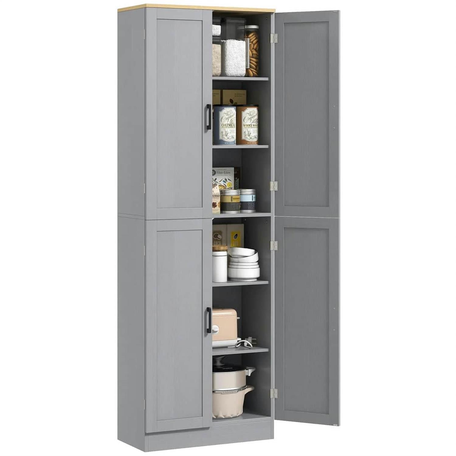 Demi Bonn 67" Freestanding Kitchen Pantry, 4-Door Cabinet with Adjustable Shelves & Doors for Modern Kitchen, Gray
