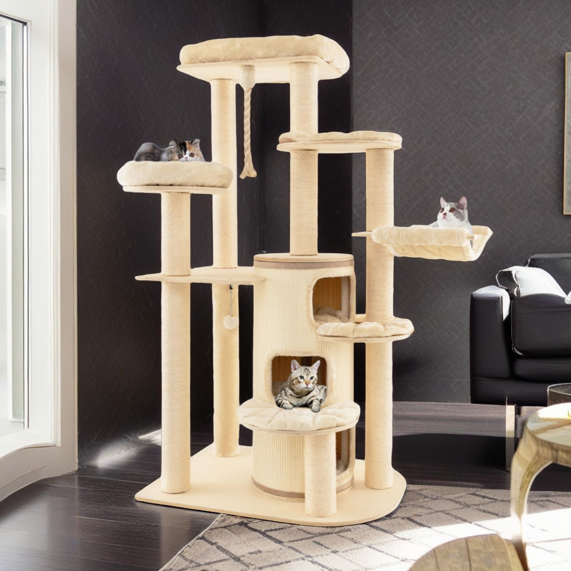 Kadyn 67" Modern Cat Tree Tower for Indoor Cats, Multi-Level Cat Condo with Scratching Post and Removable Pads for Small Large Cats, Beige Kadyn 67" Modern Cat Tree Tower for Indoor Cats, Multi-Level Cat Condo with Scratching Post and Removable Pads for Small Large Cats, Beige
