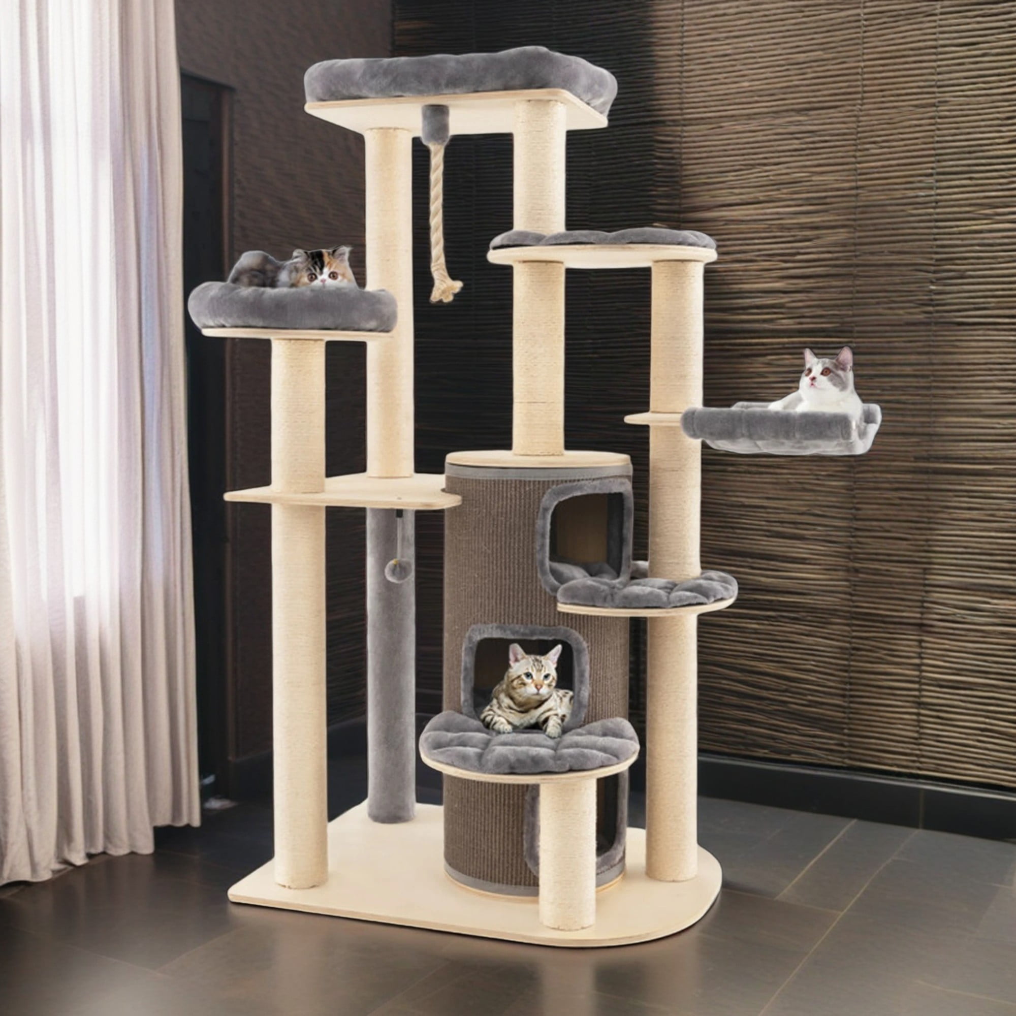 resenkos 67" Modern Cat Tree Tower for Indoor Cats, Multi-Level Cat Condo with Scratching Post and Removable Pads for Small Large Cats, Gray