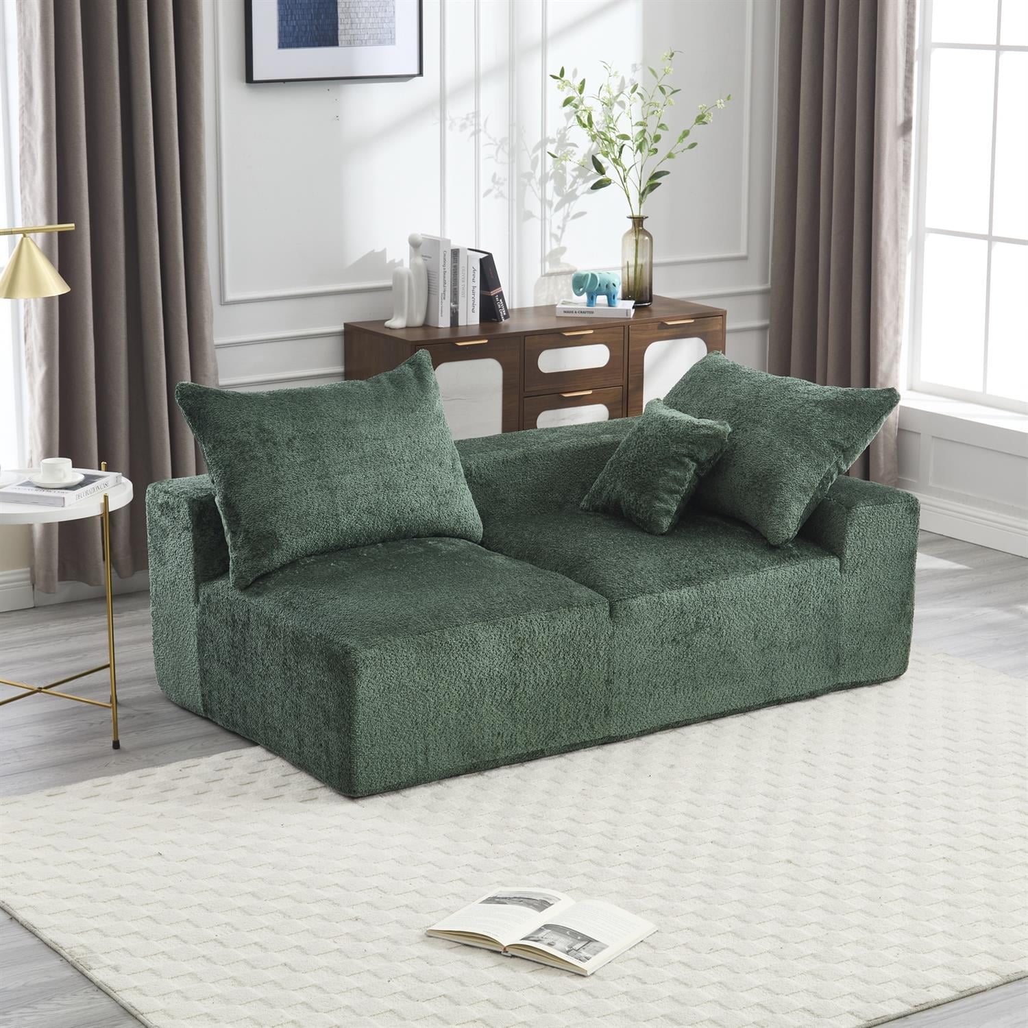 Demi Bonn 67" Premium Fabric Sofa, Cozy 2-Person Couch for Living Room and Office, Comfort Style Lazy Leisure Seat, Green