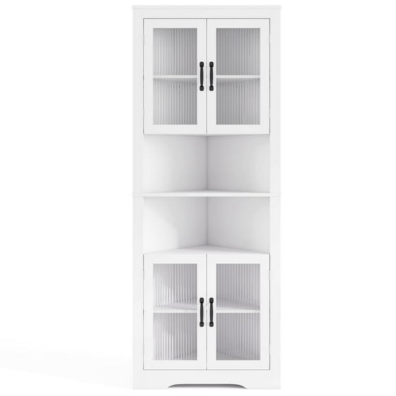 Demi Bonn 67" Tall Corner Cabinet,Triangular 2 Glass Doors,Adjustable Shelves Anti-Tip,White