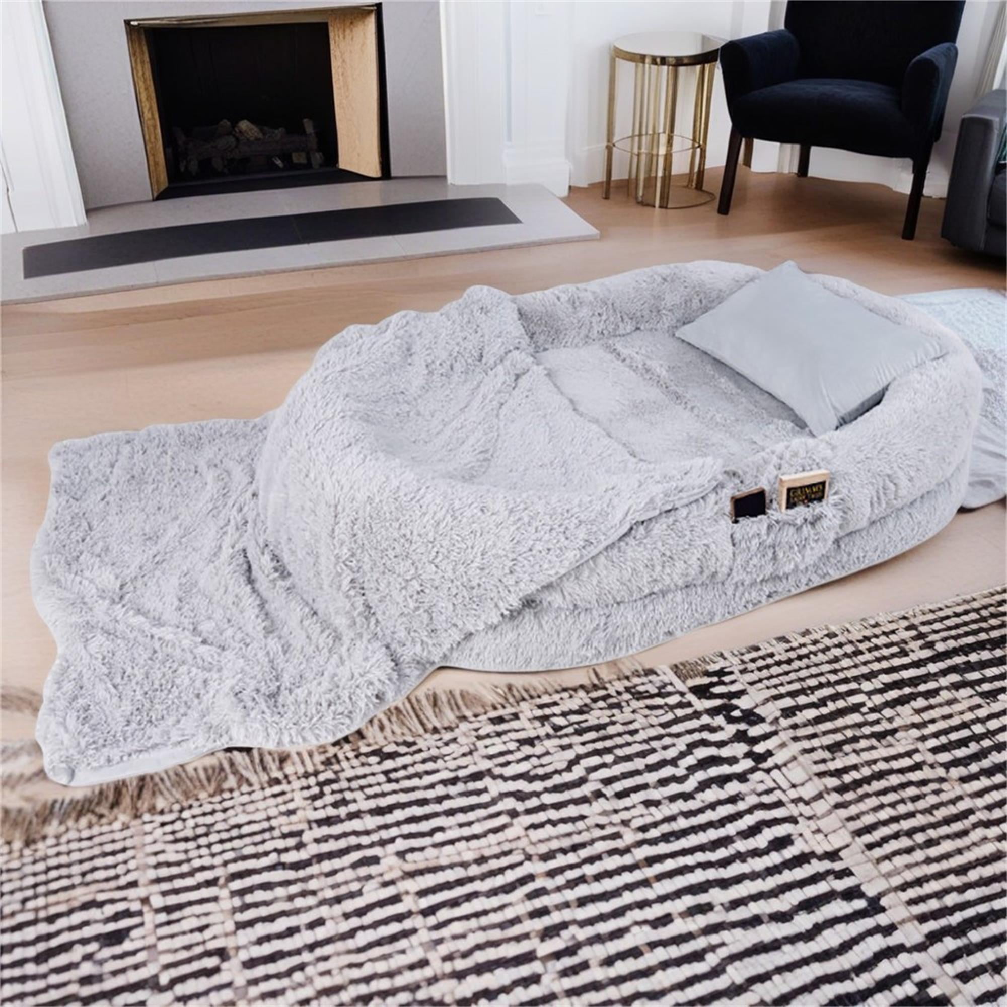 Kadyn 68" Dog Bed Sofa for Large Dogs with Soft Blanket and Plump Pillow, Stylish Washable Fluffy Pet Couch Furniture, Gray