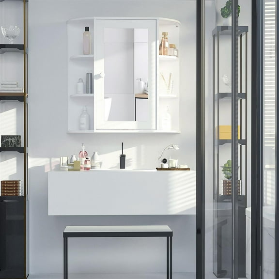Demi Bonn 68" Wall Mount Mirror Medicine Cabinet with Multiple Storage Shelves and Mirror for Bathrooms, Stylish Storage Solution, White