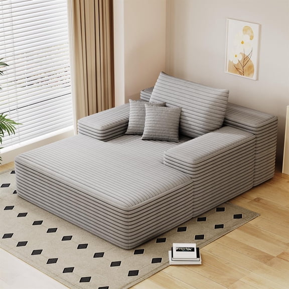 Demi Bonn 68"x51" Oversized Chaise Lounge Chair, Fluffy Plush Upholstered Sleeper Sofa Bed, Cloud Couch for Reading Chair & Lounge Sofa, Gray