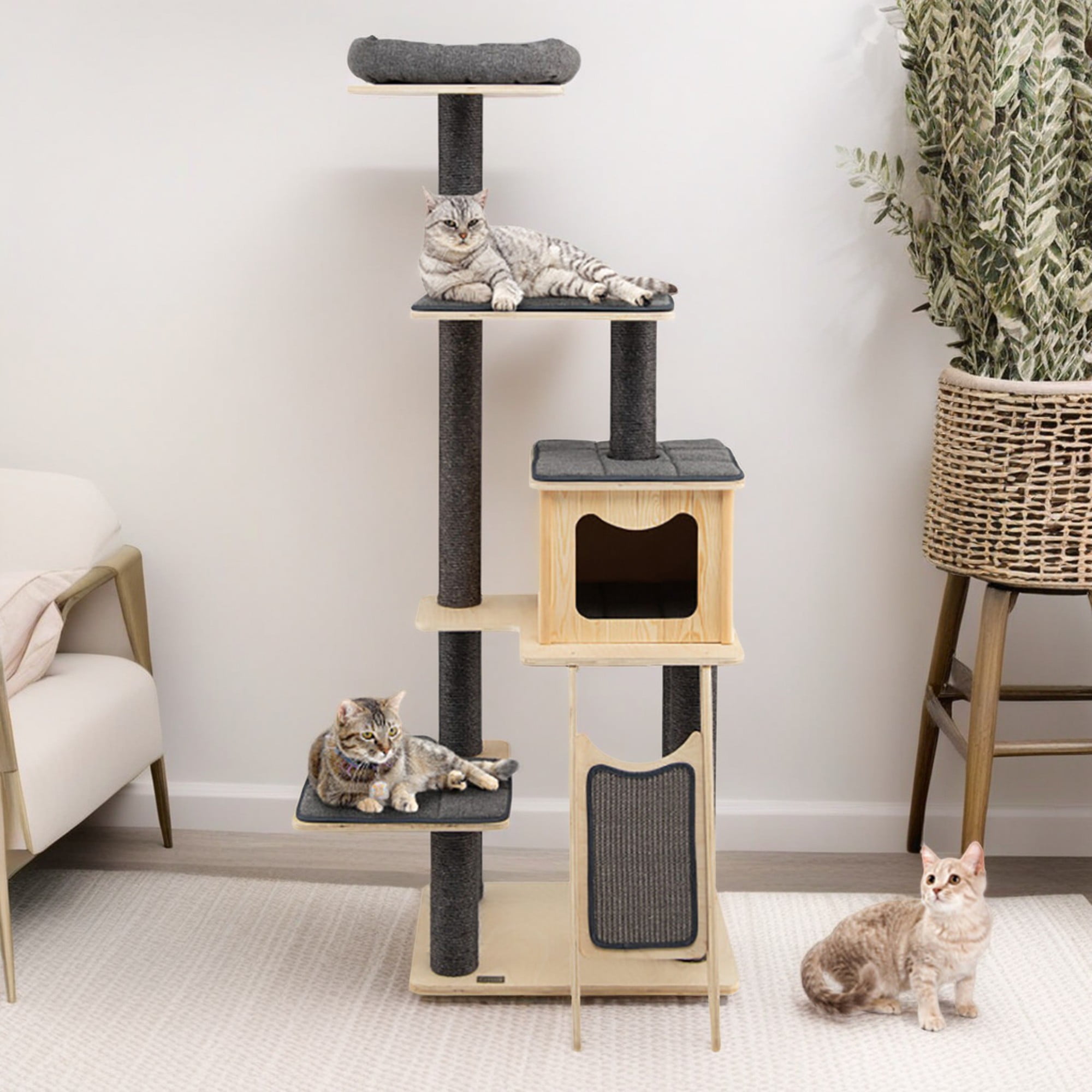 Kadyn 69" Modern Cat Tree Tower for Indoor Cats, 5-Tier Cat Condo with Scratching Posts, Perch, Washable Removable Cushions, Cat Furniture, Gray
