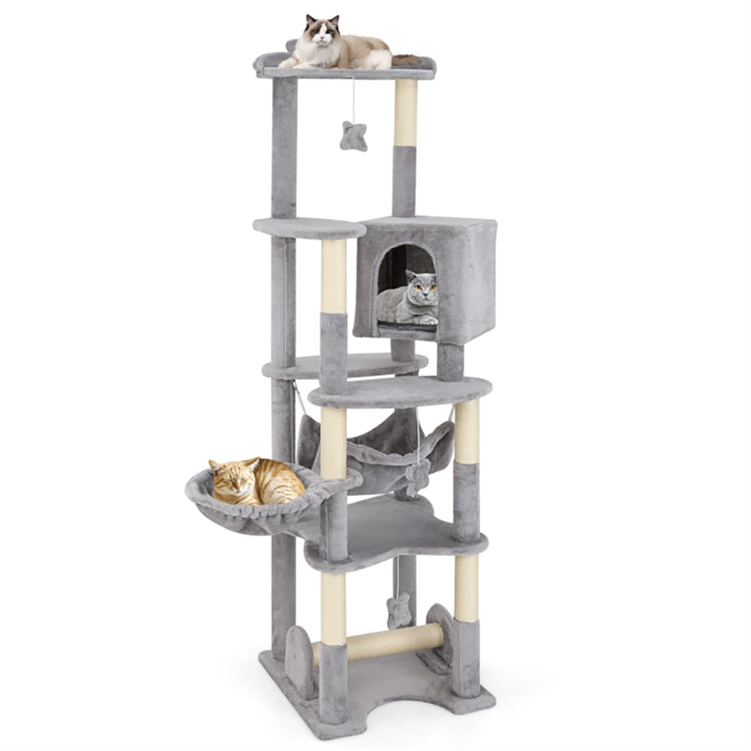 Kadyn 69" Modern Cat Tree with Toy, Cat Tower Condo for Indoor Cats with Cozy Condos, Sisal Scratching Posts and Top Perch, Beige