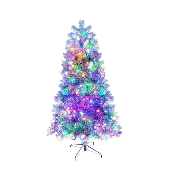 Demi Bonn 6ft Pre-Lit Artificial Christmas Tree with Metal Stand, 800 Branch Tips & 300 LED Lights,11 Lighting Modes, Silver