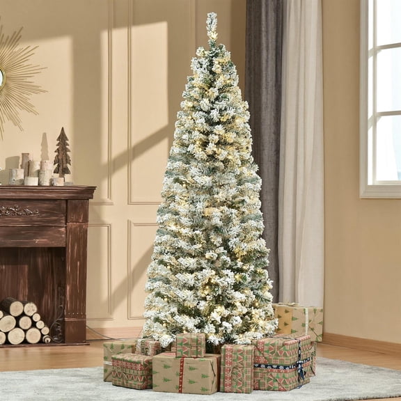Demi Bonn 6ft Pre-Lit Snow-Flocked Slim Douglas Fir Artificial Christmas Tree with Realistic Branches, 250 LED Lights and 462 Tips for Home, Office, Green