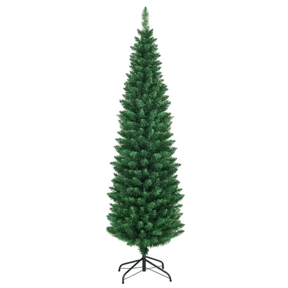 Demi Bonn 6ft Tall Slim Pencil Christmas Tree with 400 PVC Branches, Realistic Flocked Finish for Small Spaces, Compact Xmas Tree for Home Decor, Green