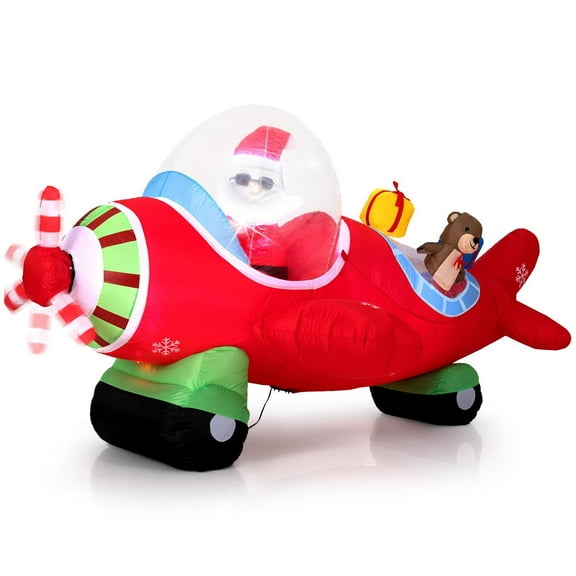 Demi Bonn 7.2 FT Multicolor Inflatable Airplane - Santa & Gift Boxes, Built-in LEDs, Quick Inflation