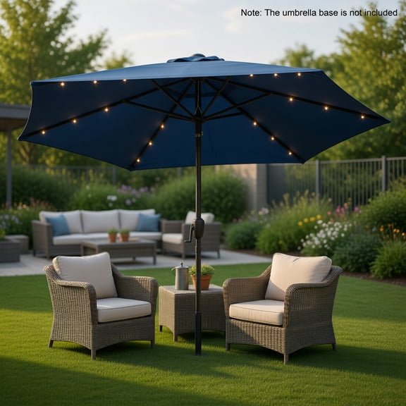 Demi Bonn 7.5 ft Solar-Powered LED Patio Umbrella with Crank Lift, Tilt Function & Ventilated Canopy, Navy Blue