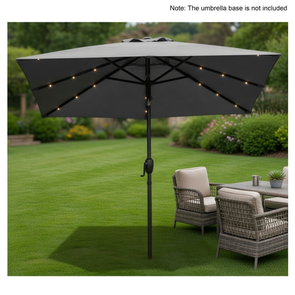 Demi Bonn 7.5 ft Solar-Powered Patio Umbrella with 18 LED Lights, Crank Open/Close & Push-Button Tilt, Gray