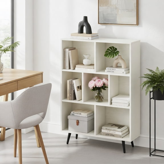 Demi Bonn 7-Cube Bookcase, 5 Tapered Metal Legs, Anti-Tipping, Sturdy Construction, Multi-Purpose Storage