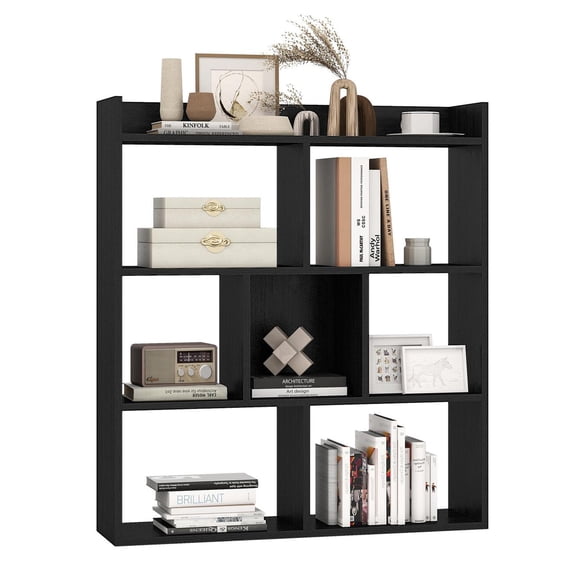Demi Bonn 7-Cube Open-Back Bookshelf, Anti-Toppling Devices, Raised Edges, Home Storage, Black