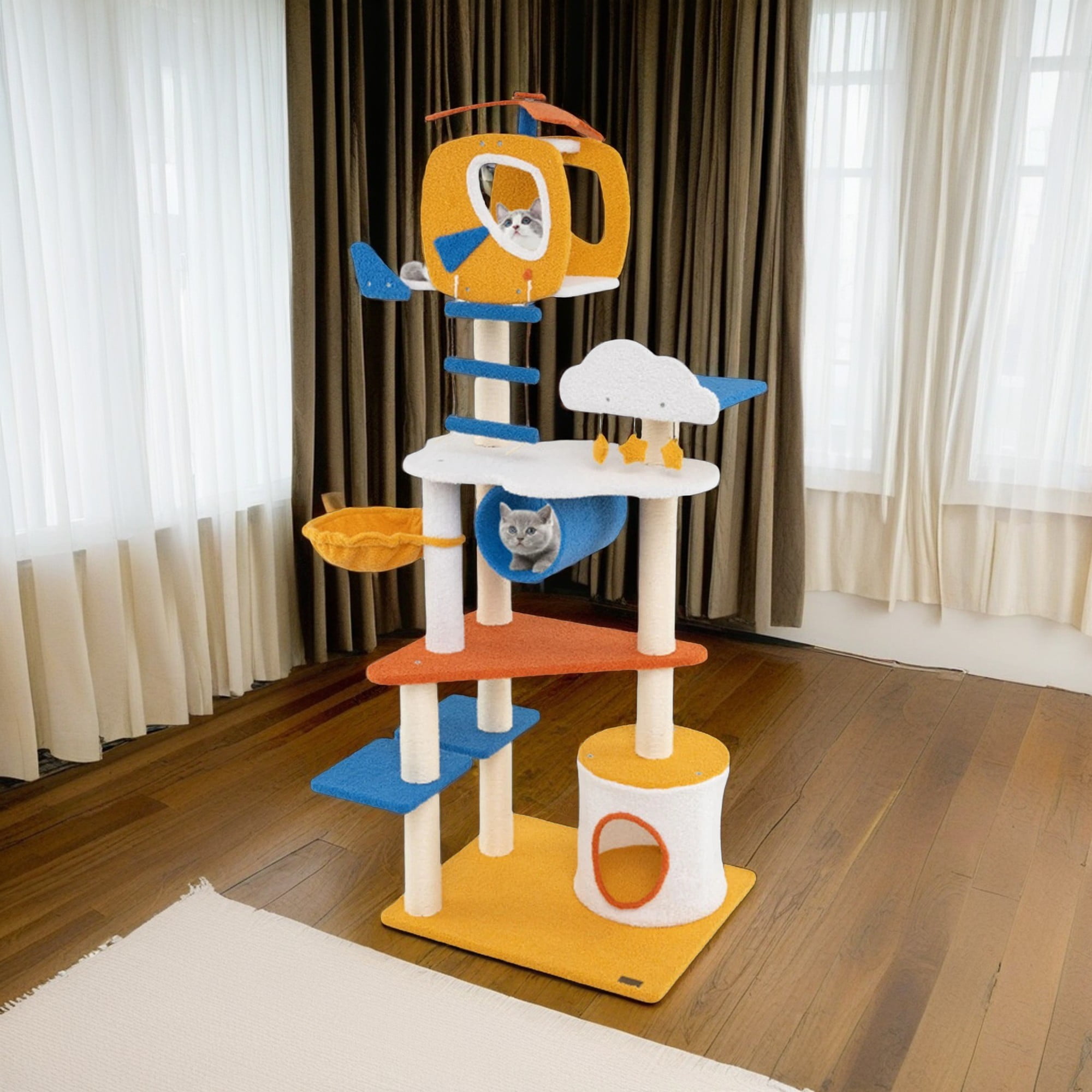 Kadyn 70" Cat Tree Tower with Scratching Posts and Platform, Cat Condo Aviation-themed Cat Activity Center Play for Kittens, Multicolor
