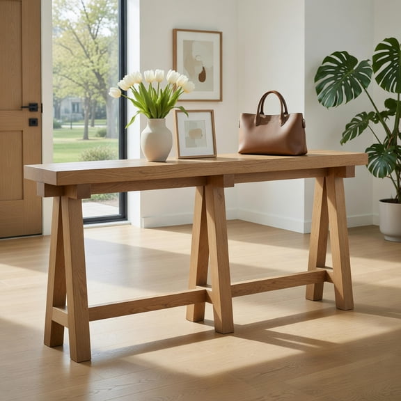 Demi Bonn 70" Farmhouse Console Table, Extra Long Narrow Sofa Table with Open Shelf Storage for Entryway, Hallway, Behind Couch or Staircase, Brown