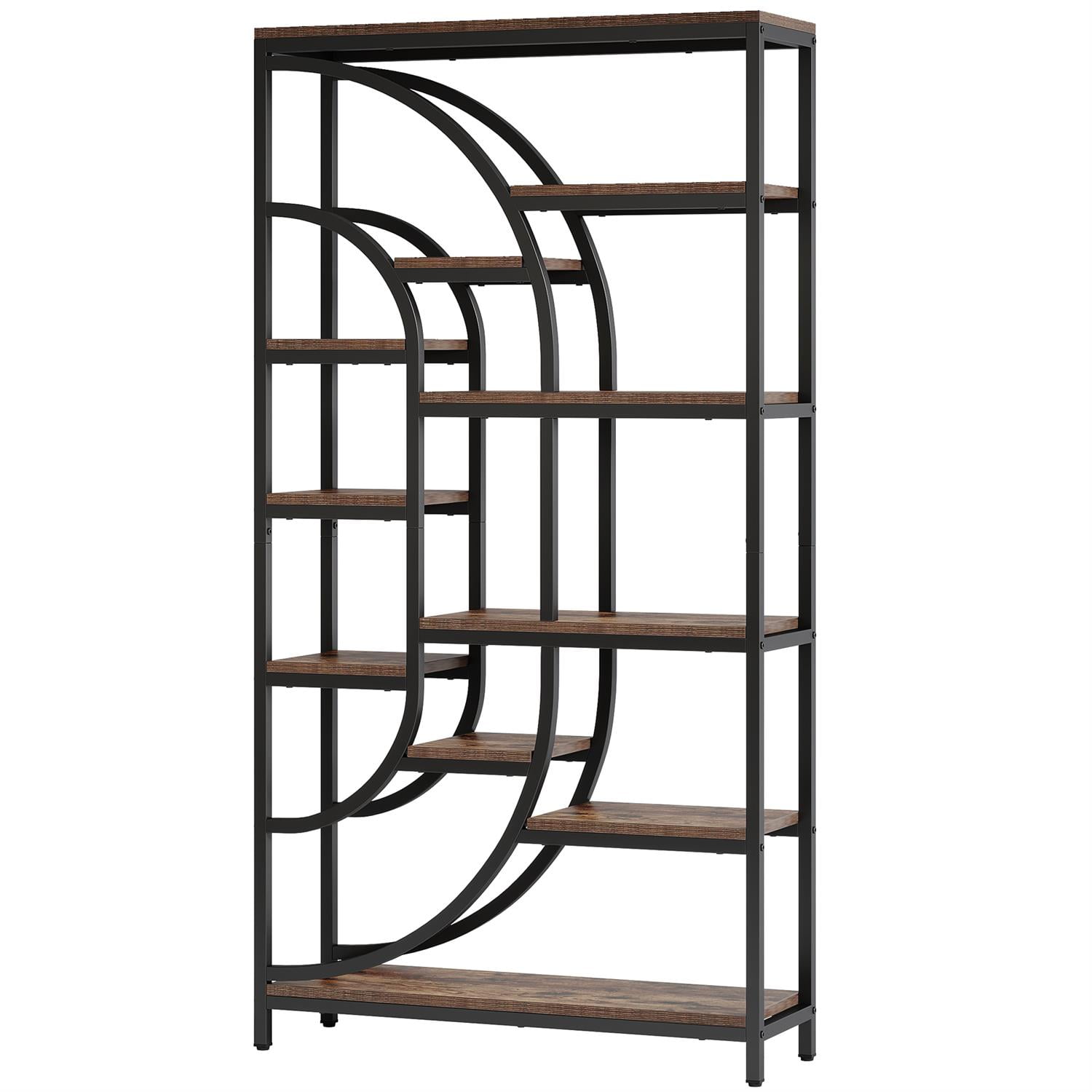 Demi Bonn 70" Industrial Metal & Wooden Bookcase, Stylish Display Shelf, Living Room Storage Rack, Modern Decorative Shelf for Home, Brown