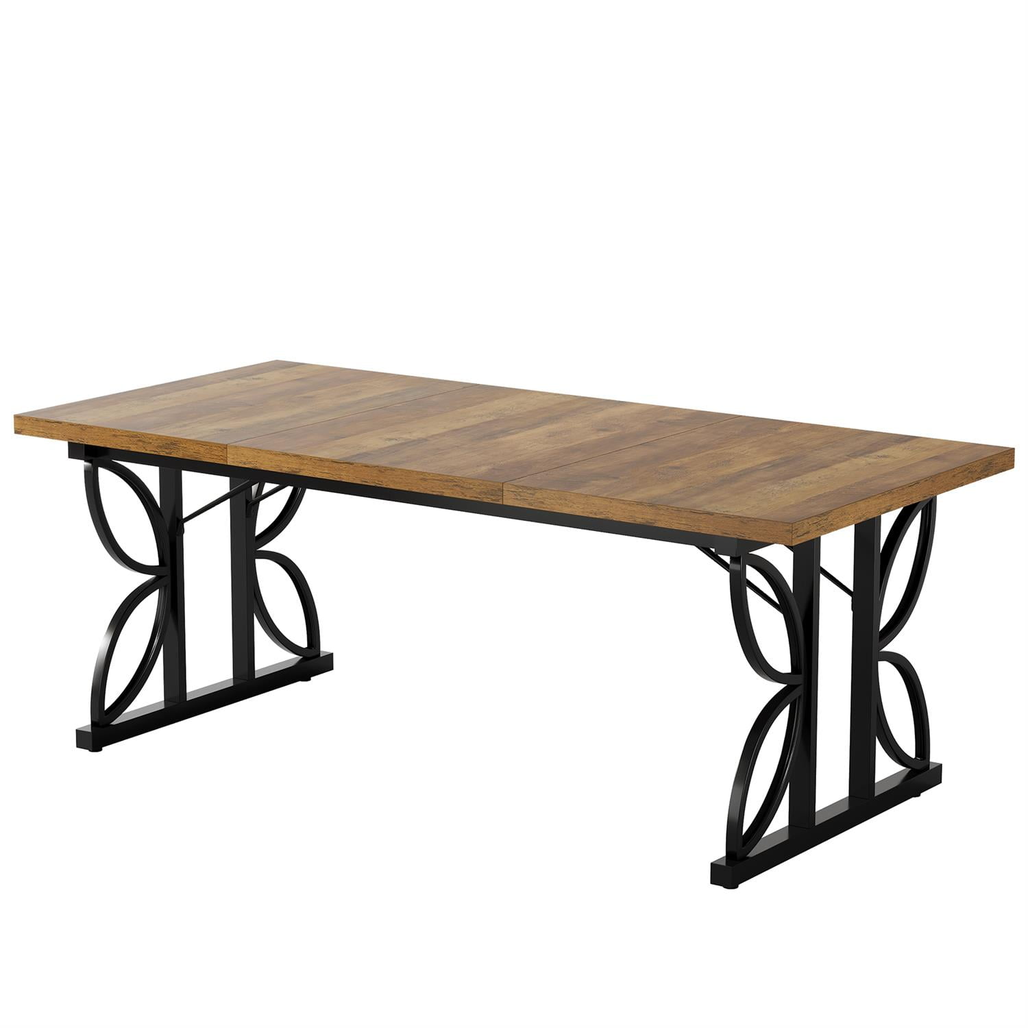 Demi Bonn 70" Industrial Wood & Metal Dining Table Large Rustic Kitchen Table, Dining Room Table for Family Gatherings, Brown