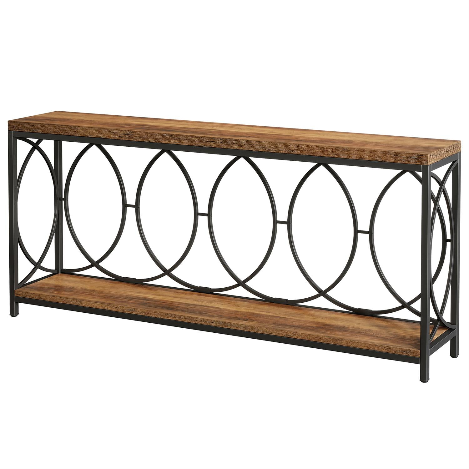 Demi Bonn 70" Industrial Wooden & Metal Console Table, Entryway Storage Display Unit Shelf for Living Room, Brown
