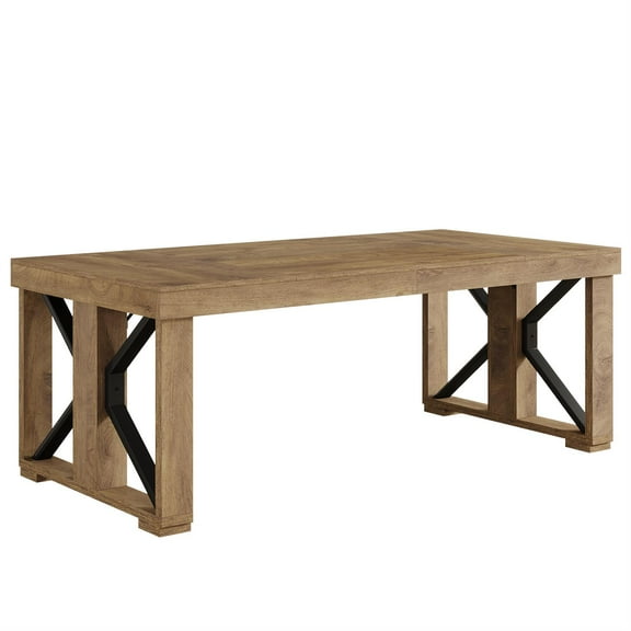 Demi Bonn 70" Large Industrial Wooden Metal Conference Table, Office Meeting Desk, Large Office Space, Stylish Executive Table, Brown