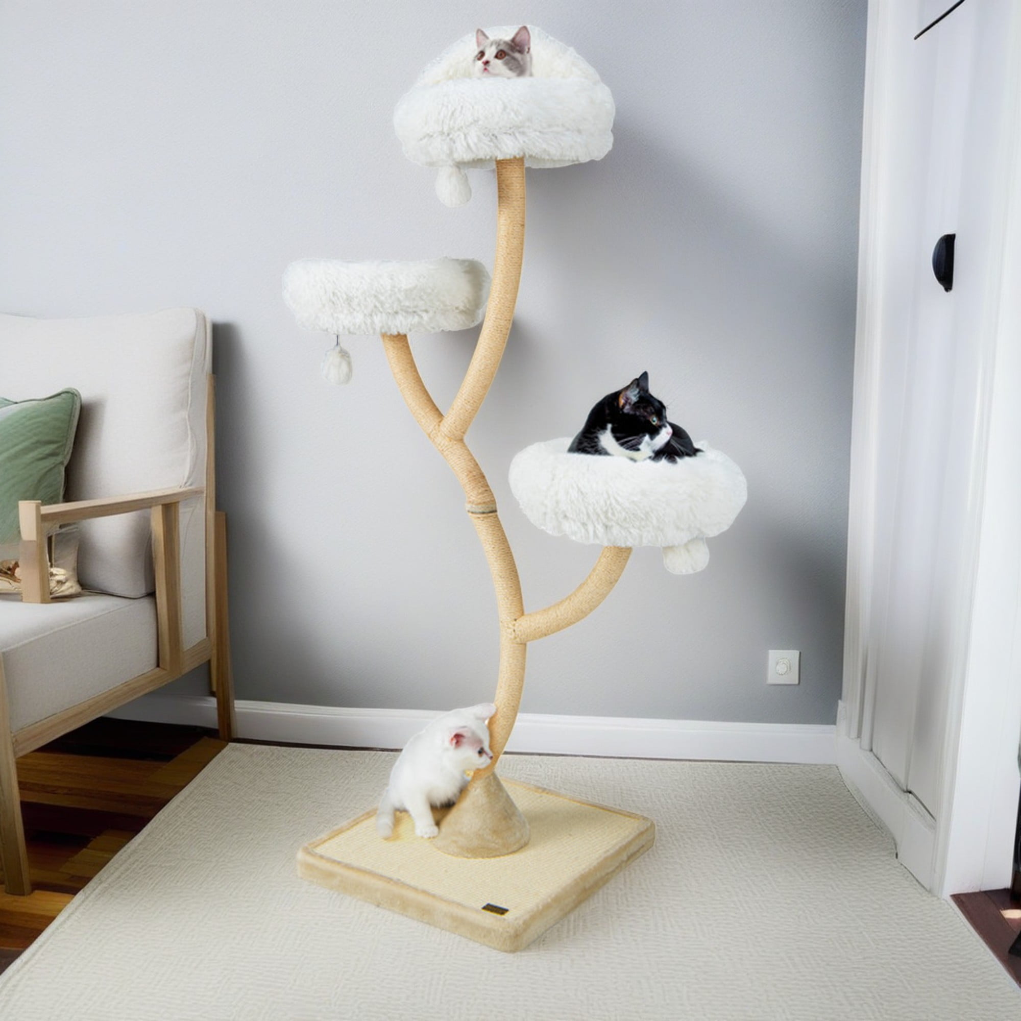 Kadyn 70" Modern Cat Tree Tower for Indoor Cats, Large Cat Condo with Scratching Post and Removable Pads for Small Large Cats, Beige