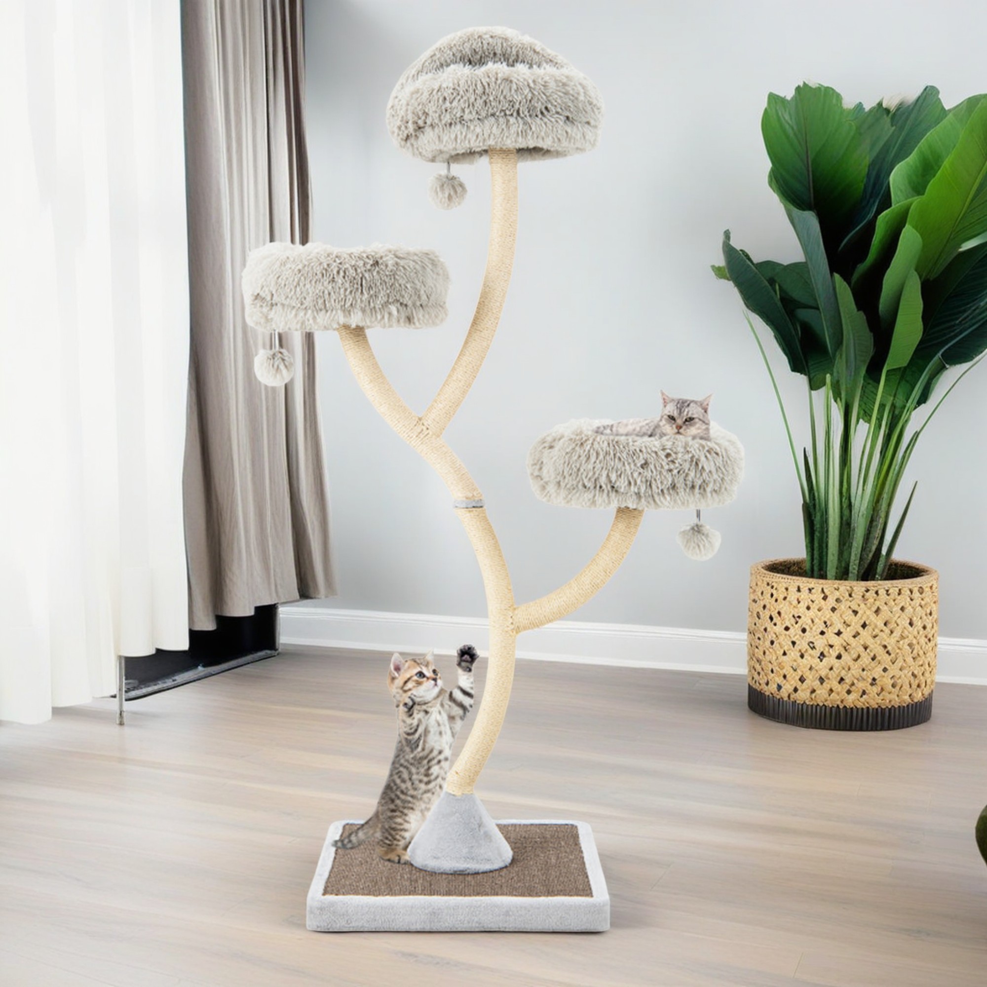 Kadyn 70" Modern Cat Tree Tower for Indoor Cats, Large Cat Condo with Scratching Post and Removable Pads for Small Large Cats, Gray